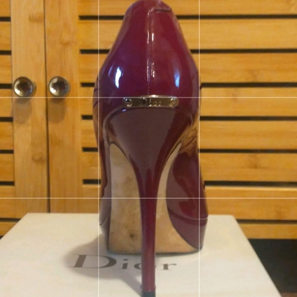 MISS DIOR Logo Classic Peep Toe Pumps Patent Leather Platform Stiletto High Heel - Picture 8 of 16